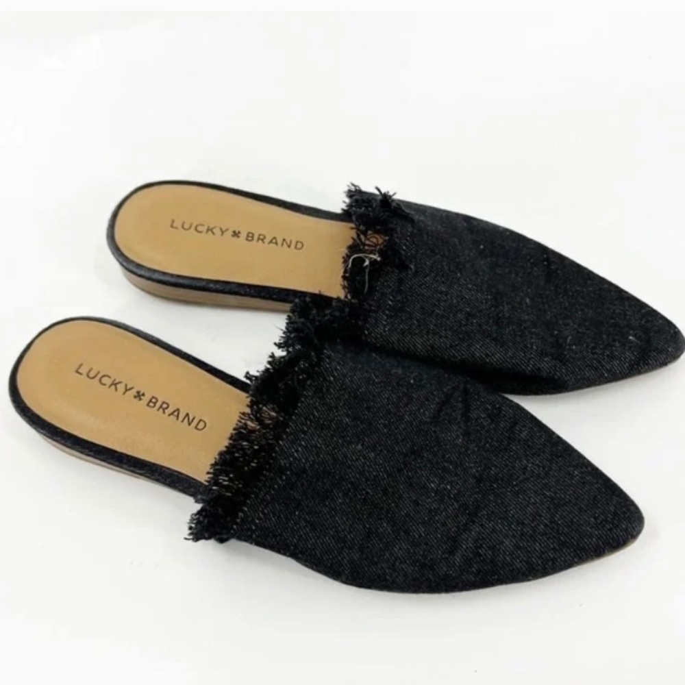 Lucky Brand Black Fringe Mules